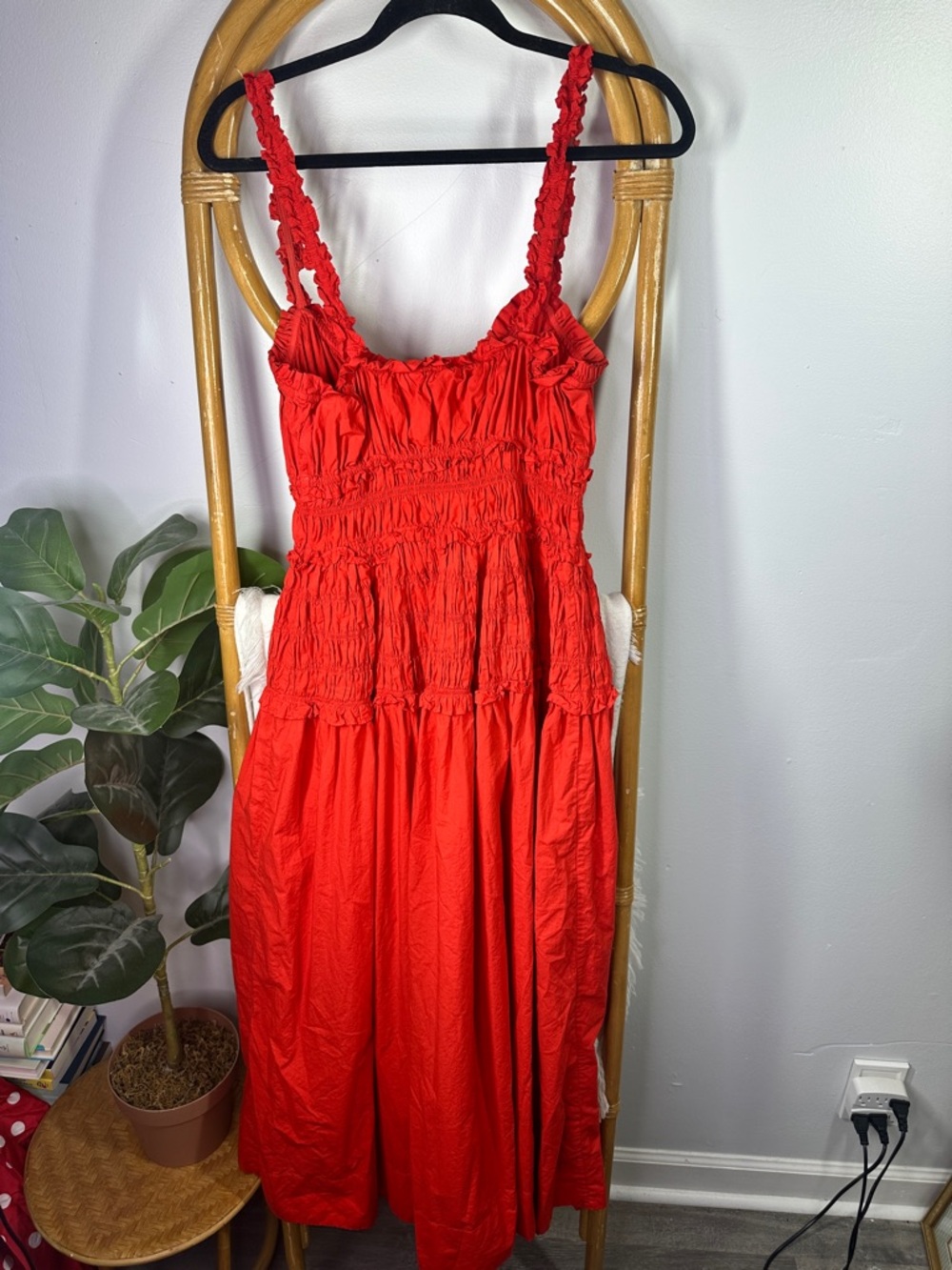 Doen Marianne Dress Red Orange Ruche Dress sz M *AS IS* - Picture 11 of 15